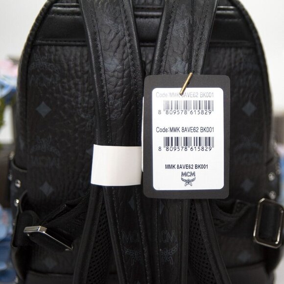 MCM Black Studded Viisetos Leather Backpack Book Bag NWT - Picture 5 of 8